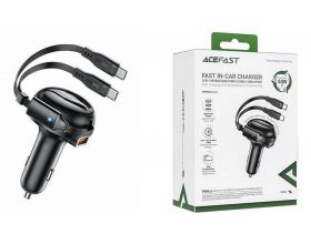 Автомобильное зарядное устройство АЗУ USB ACEFAST B13 53W With Retractable Cable Black