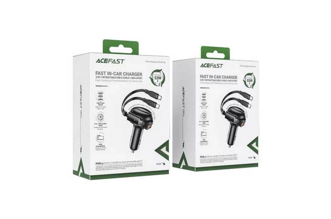 Автомобильное зарядное устройство АЗУ USB ACEFAST B13 53W With Retractable Cable Black