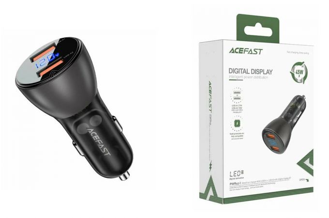 Автомобильное зарядное устройство АЗУ 2USB ACEFAST B7 45W with digital display transparent Black