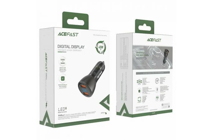 Автомобильное зарядное устройство АЗУ 2USB ACEFAST B7 45W with digital display transparent Black
