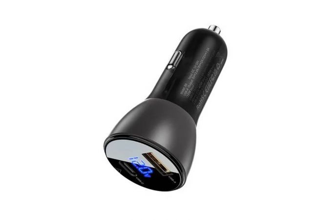 Автомобильное зарядное устройство АЗУ USB + USB-C ACEFAST B6 63W with digital diaplay Transparent Black