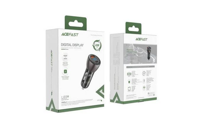 Автомобильное зарядное устройство АЗУ USB + USB-C ACEFAST B6 63W with digital diaplay Transparent Black
