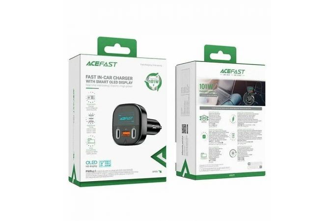 Автомобильное зарядное устройство АЗУ USB + 2USB-C ACEFAST B5 101W with OLED smart display Black