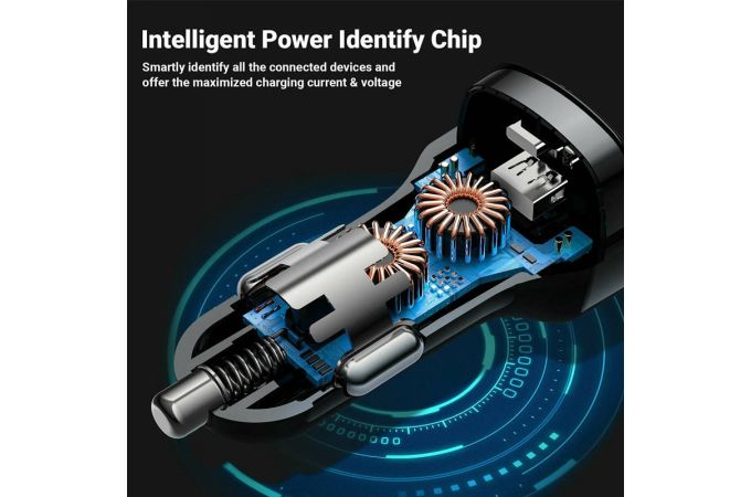 Автомобильное зарядное устройство АЗУ USB + USB-C ACEFAST B4 digital display 66W Black