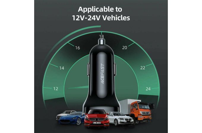 Автомобильное зарядное устройство АЗУ USB + USB-C ACEFAST B4 digital display 66W Black