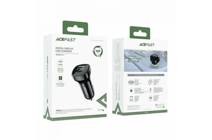 Автомобильное зарядное устройство АЗУ USB + USB-C ACEFAST B4 digital display 66W Black