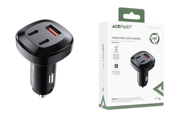 Автомобильное зарядное устройство АЗУ USB + 2USB-C ACEFAST B3 66W Black