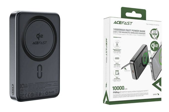 Универсальный дополнительный аккумулятор Power Bank ACEFAST M11 PD30W Qi2 10000 Magnetic Wireless Charging Black