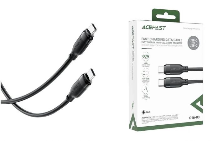 Кабель USB Type-C - USB Type-C ACEFAST C16-03 TEP charging data cable, Black
