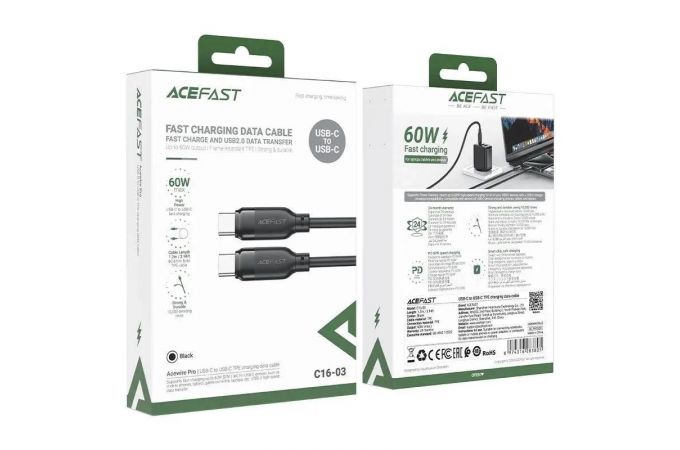 Кабель USB Type-C - USB Type-C ACEFAST C16-03 TEP charging data cable, Black