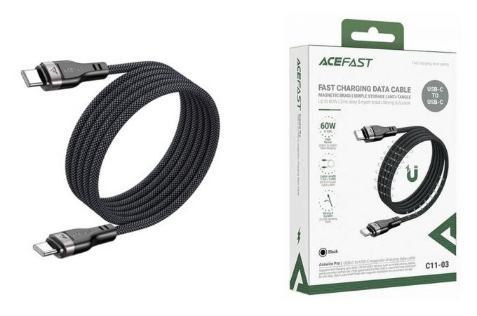 Кабель USB Type-C - USB Type-C ACEFAST C11-03 magnetic charging data cable Black