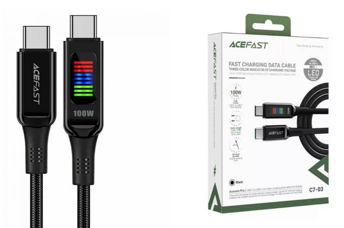 Кабель USB Type-C - USB Type-C ACEFAST C7-03 zinc alloy charging data cable with display Black (черный)