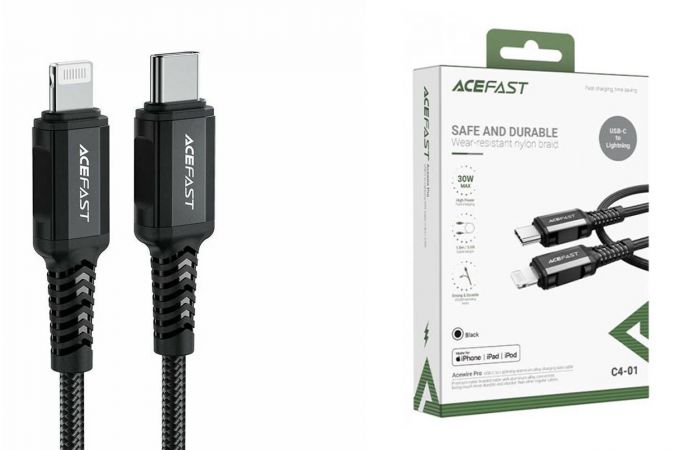 Кабель USB Type-C - Lightning ACEFAST C4-01 aluminum alloy charging data cable (1.8m) Black (черный)