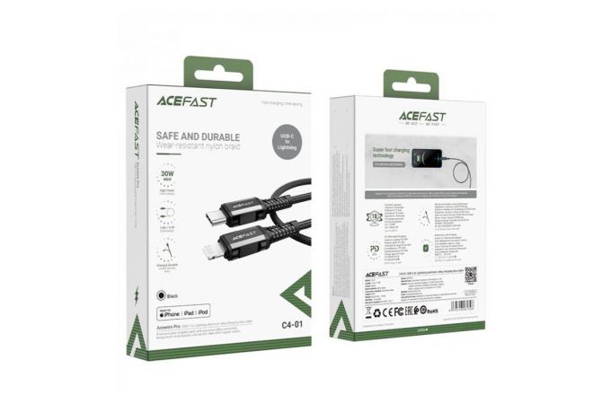 Кабель USB Type-C - Lightning ACEFAST C4-01 aluminum alloy charging data cable (1.8m) Black (черный)