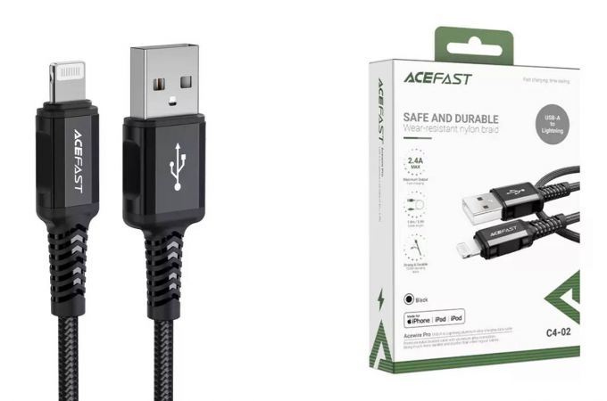 Кабель USB - Lightning ACEFAST C4-02 aluminum alloy charging data cable (1.8m) Black (черный)