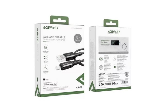 Кабель USB - Lightning ACEFAST C4-02 aluminum alloy charging data cable (1.8m) Black (черный)