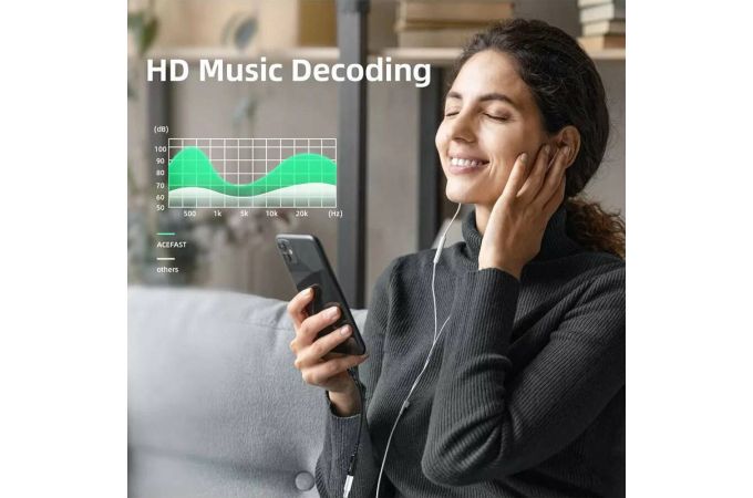 Адаптер для проводной гарнитуры Lightning to 3.5mm ACEFAST C1-05 aluminum alloy head Black