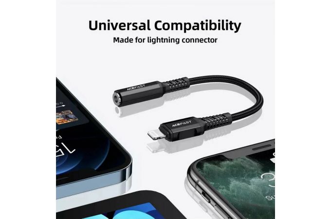 Адаптер для проводной гарнитуры Lightning to 3.5mm ACEFAST C1-05 aluminum alloy head Black