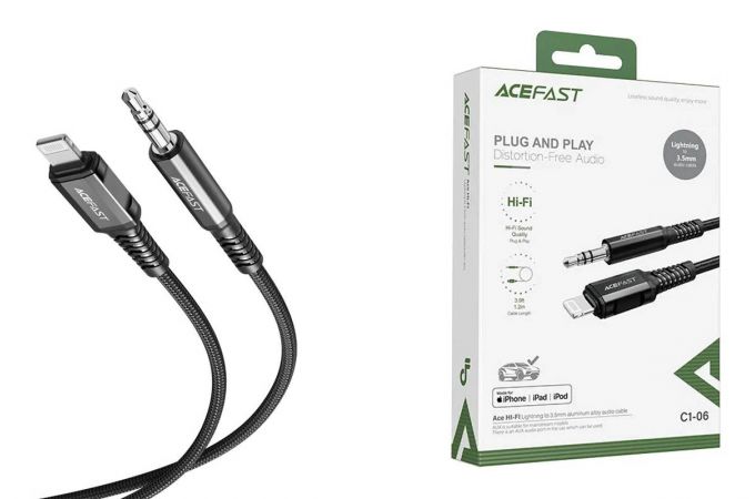 Адаптер для проводной гарнитуры ACEFAST C1-06 Lightning to 3.5mm aluminum alloy audio cable Black