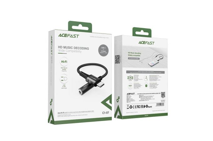 Адаптер для проводной гарнитуры c 3.5 мм на Type-C ACEFAST C1-07 aluminum alloy headphones adapter cable Black