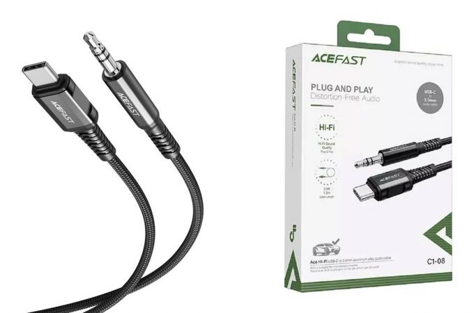 Адаптер для проводной гарнитуры ACEFAST C1-08 USB-C to 3.5mm aluminum alloy audio cable Black