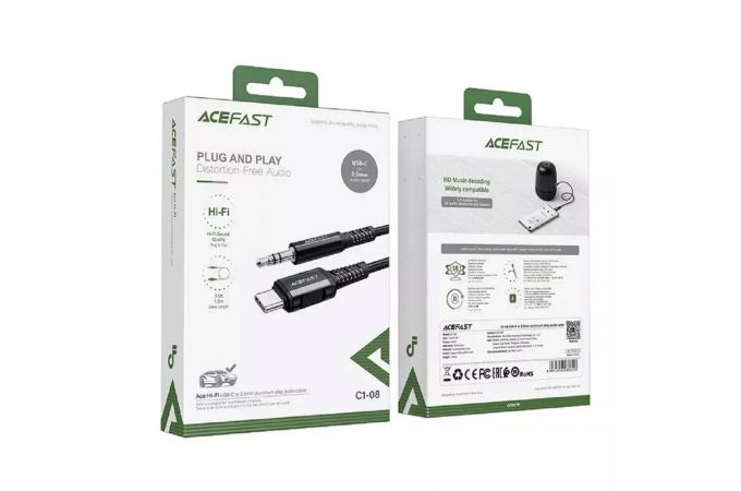 Адаптер для проводной гарнитуры ACEFAST C1-08 USB-C to 3.5mm aluminum alloy audio cable Black