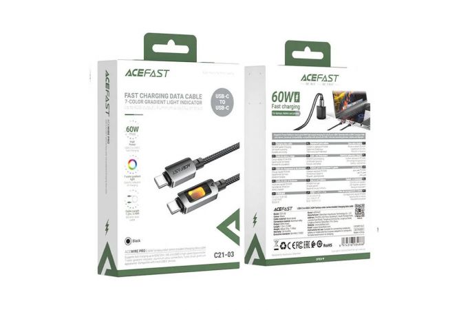 Кабель USB Type-C - USB Type-C ACEFAST C21-03 60W fantasy color series braided Black