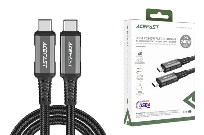Кабель USB Type-C - USB Type-C ACEFAST C1-09 aluminum alloy audio/video transmission full-featured data cable Black/Gray