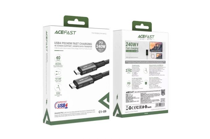 Кабель USB Type-C - USB Type-C ACEFAST C1-09 aluminum alloy audio/video transmission full-featured data cable Black/Gray