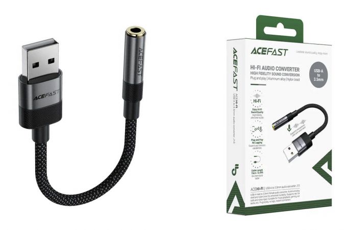 Адаптер для проводной гарнитуры ACEFAST J13 USB-A to 3.5mm audio converter Black