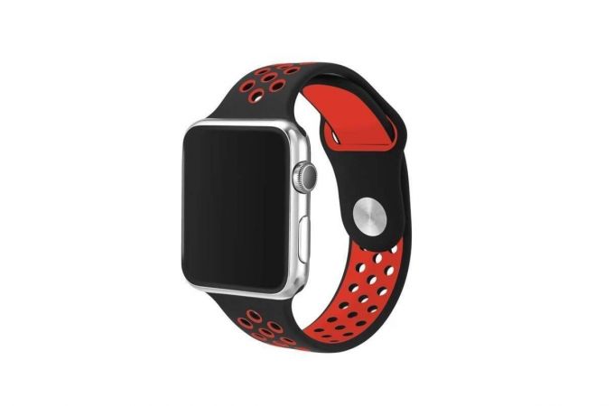 Ремешок силиконовый  "Спорт вариант 2" Apple Watch 38-40 мм черно-красный