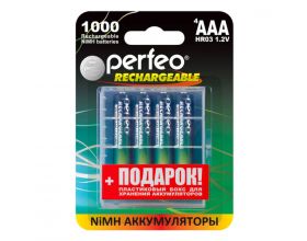 Аккумулятор Ni-MH Perfeo AAA 1000mAh/4BL+BOX (Картонный блистер, цена за 4 штуки)