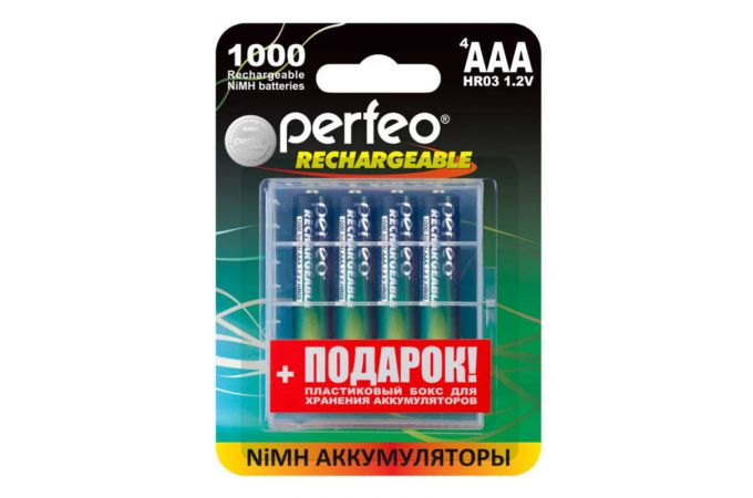 Аккумулятор Ni-MH Perfeo AAA 1000mAh/4BL+BOX (Картонный блистер, цена за 4 штуки)