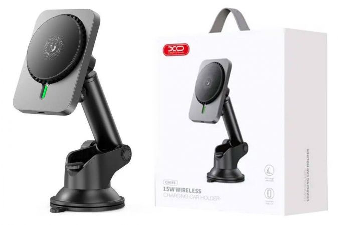 Держатель автомобильный для телефона XO CX018 с зарядкой  metal  Wireless charger (Черный)