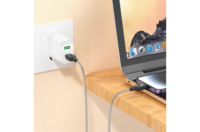 Кабель USB Type-C - Lightning HOCO U124 Stone PD20W (серый) 1м силиконовый