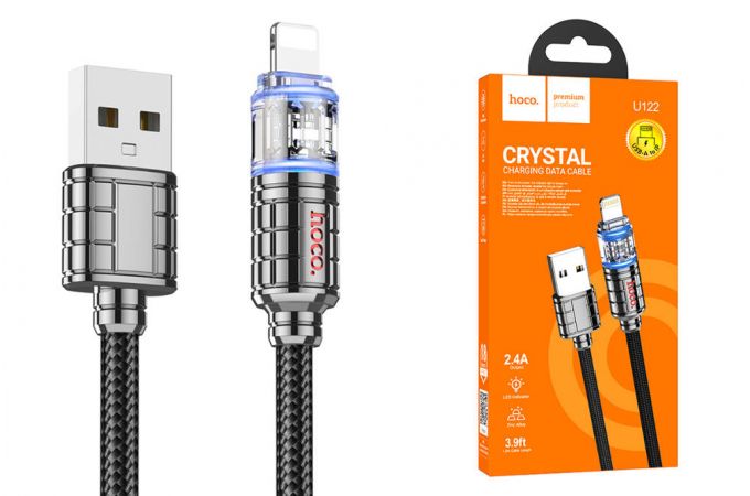 Кабель USB - Lightning HOCO U122 , 2,4A (черный) 1,2м