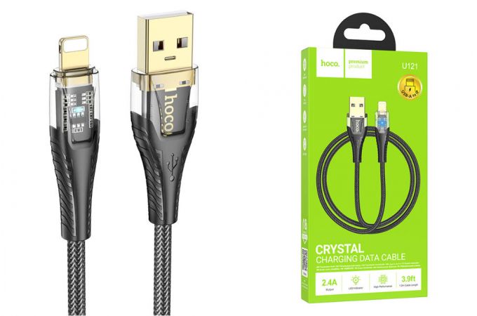 Кабель USB - Lightning HOCO U121 , 2,4A (черный) 1,2м