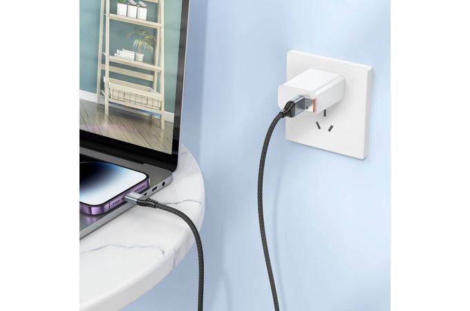 Кабель USB - USB Type-C/Lightning HOCO U128  (черный) 1м  2 в 1