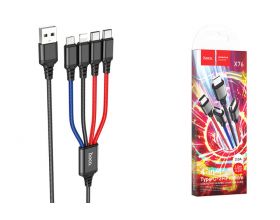 Кабель USB 4 в 1 HOCO X76 Lightning/Micro/Type-C/Type-C (красно/синий) 1м