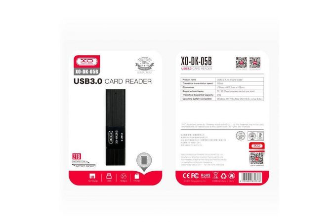 Картридер XO DK05B (USB3.0 2-in-1 card reader) (черный)