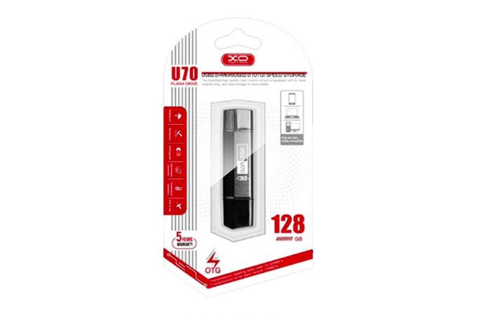 Флешка USB 2.0 XO U70 Micro to USB OTG 128GB Black