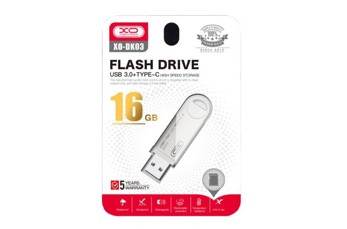 Флешка USB 3.0 + Type-C XO DK03 OTG 16GB Silver