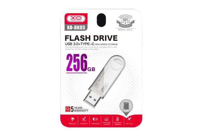 Флешка USB 3.0 + Type-C XO DK03 OTG 256GB Silver