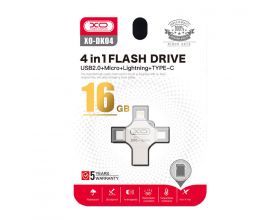 Флешка USB 2.0 XO DK04 4 in 1 OTG (USB2.0+ Micro + Lightning+ TYPE-C) 16GB Silver