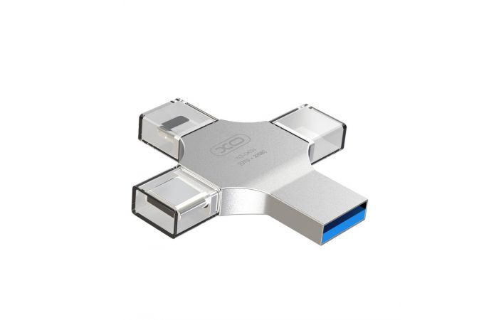 Флешка USB 2.0 XO DK04 4 in 1 OTG (USB2.0+ Micro + Lightning+ TYPE-C) 16GB Silver