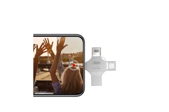 Флешка USB 2.0 XO DK04 4 in 1 OTG (USB2.0+ Micro + Lightning+ TYPE-C) 16GB Silver