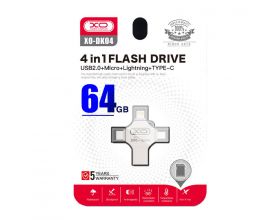 Флешка USB 2.0 XO DK04 4 in 1 OTG (USB2.0+ Micro + Lightning+ TYPE-C) 64GB Silver