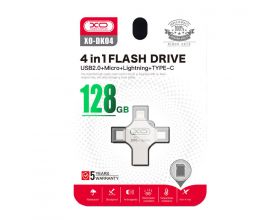 Флешка USB 2.0 XO DK04 4 in 1 OTG (USB2.0+ Micro + Lightning+ TYPE-C) 128GB Silver