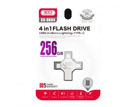 Флешка USB 2.0 XO DK04 4 in 1 OTG (USB2.0+ Micro + Lightning+ TYPE-C) 256GB Silver