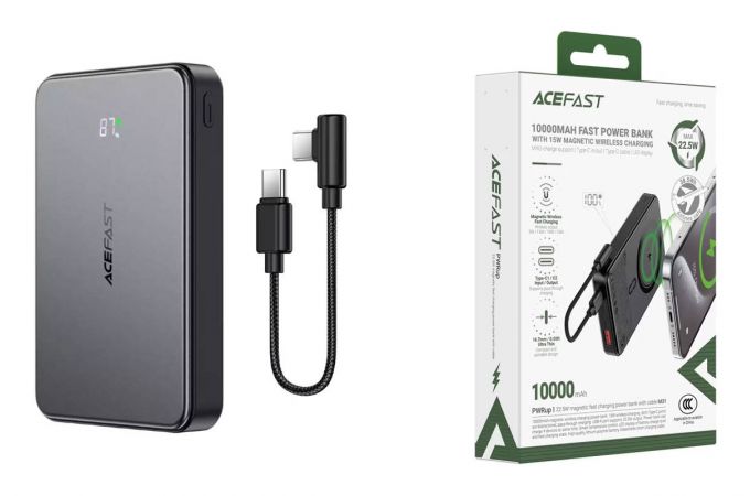 Универсальный дополнительный аккумулятор Power Bank ACEFAST M31 PD22,5W magnetic fast charging power bank wint cable(10000mah) Black